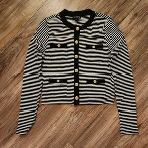 J Crew Black And White Striped Knit Top Size Medium